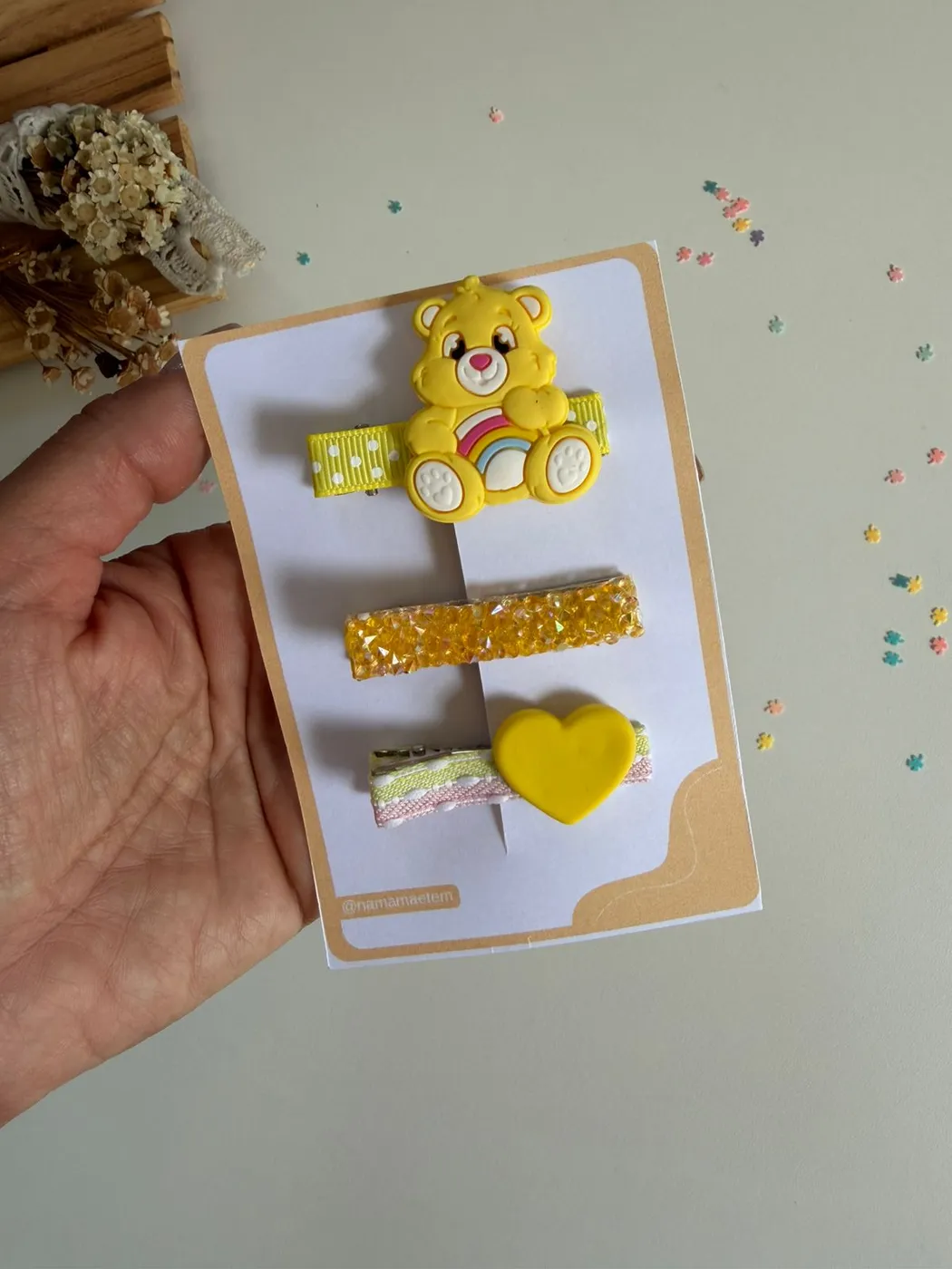 Trio de Hairclip Ursinhos Carinhosos Amarelo