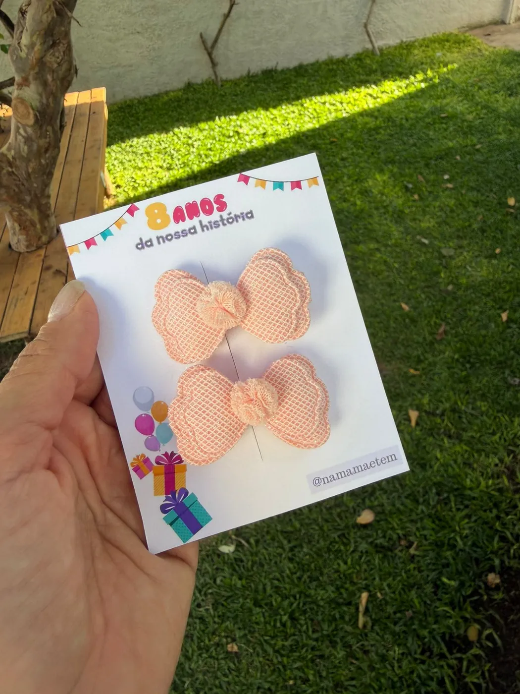 Parzinho Laço Pêssego com Pompom