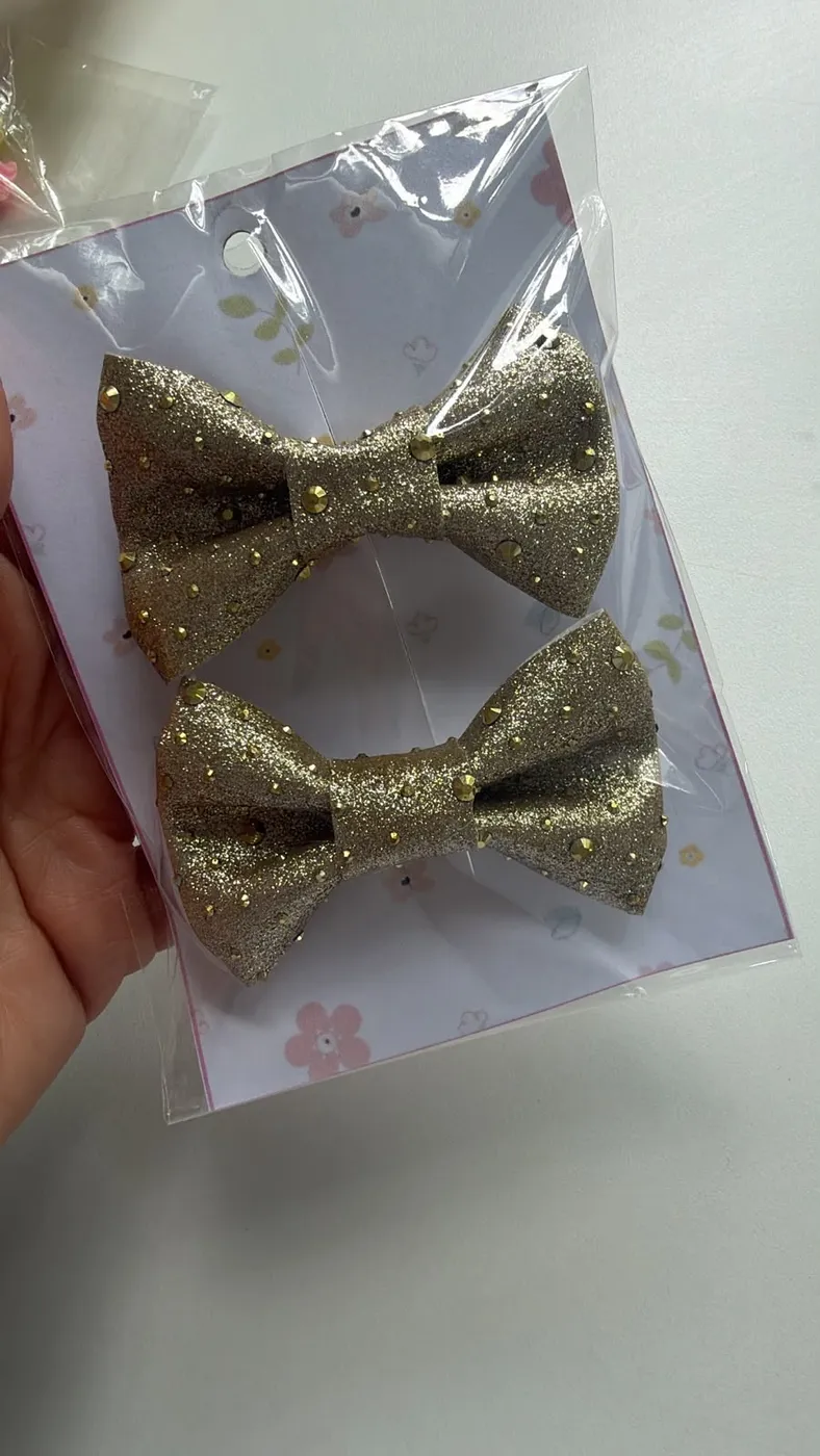 Parzinho Laço Glitter Dourado