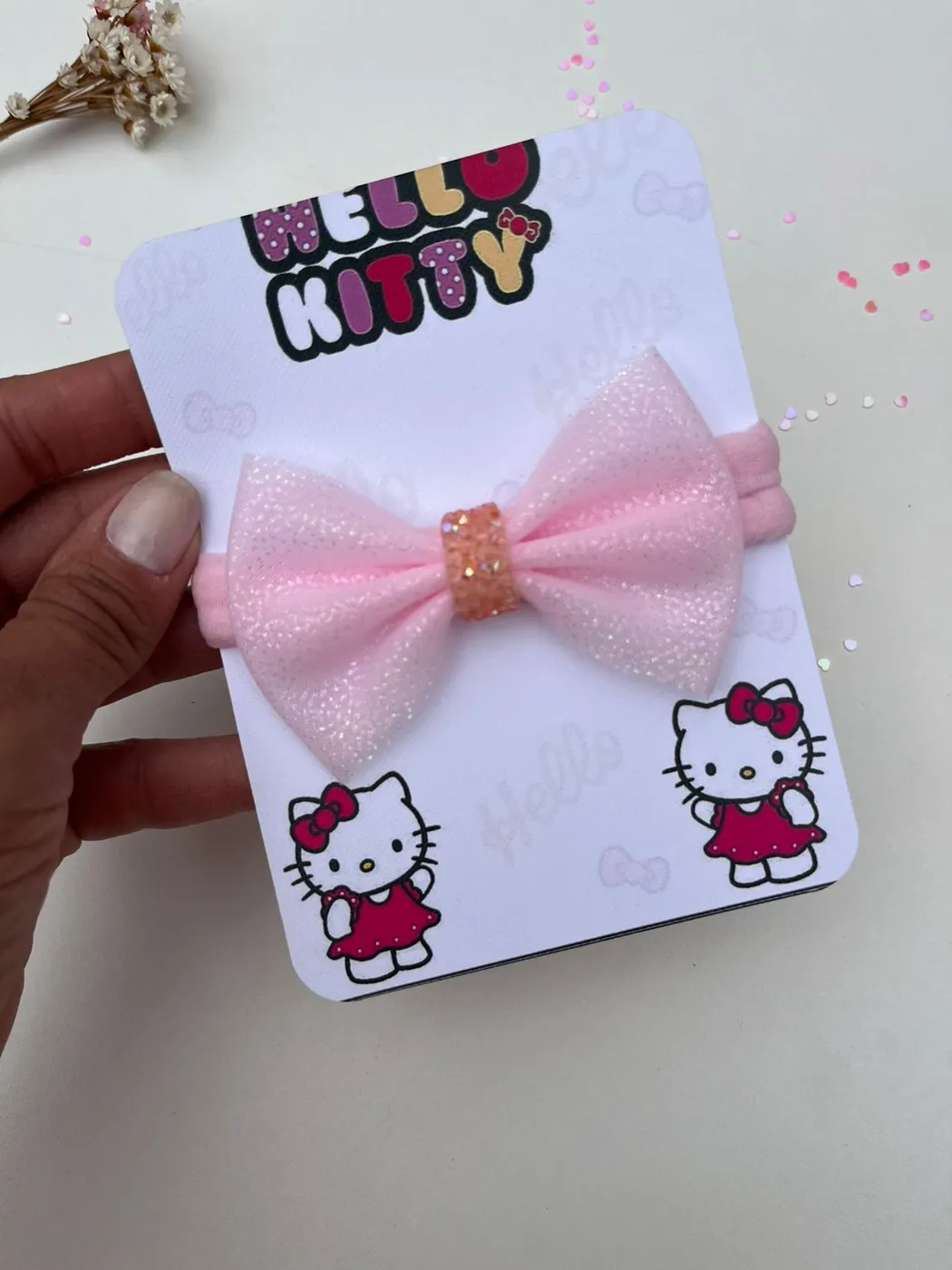 Faixinha de Bebê Hello Kitty Laço Tule Rosa Bebê