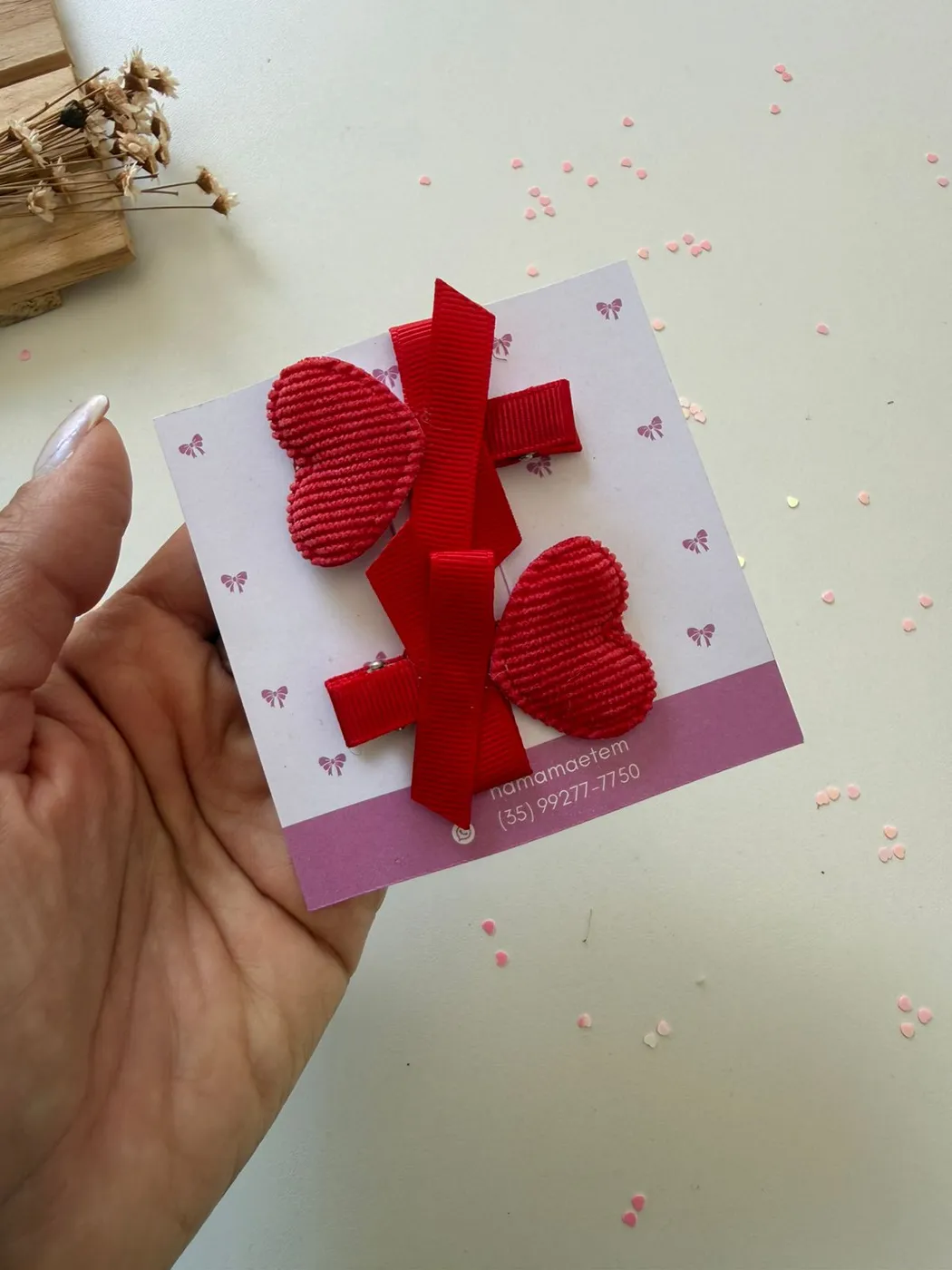 Parzinho Laço Coração Vermelho Canelado