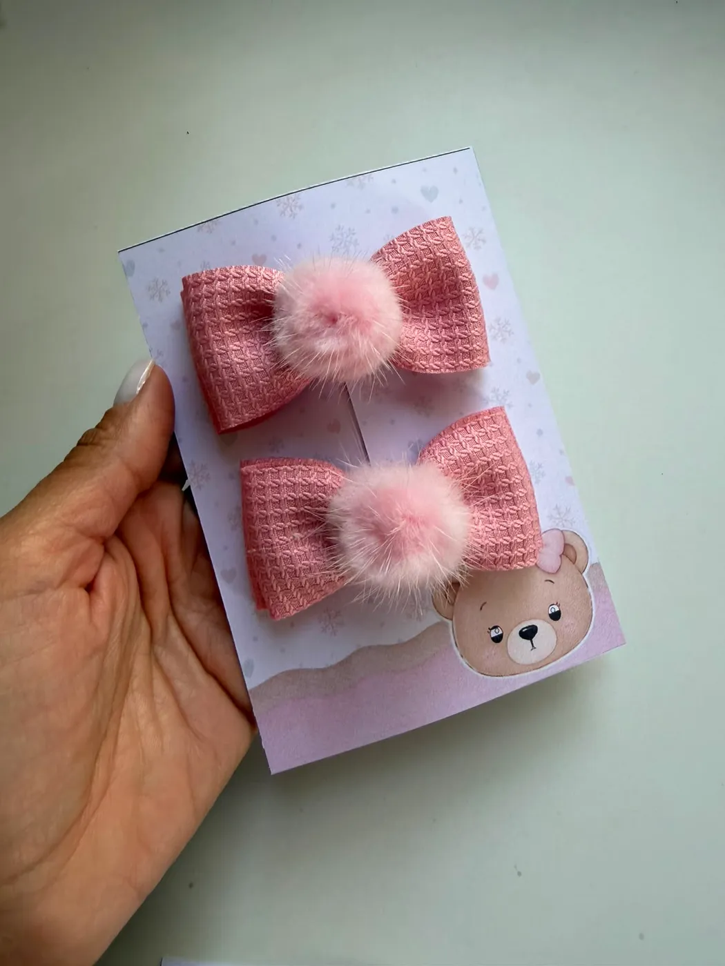 Parzinho Laço Rosa Xadrez com Pompom