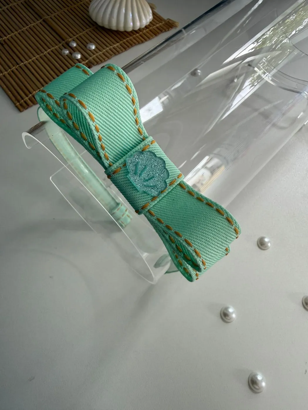 Tiara Laço Verde Menta Sereia