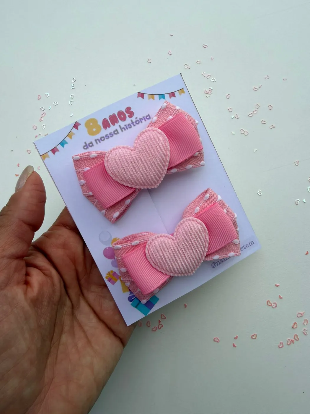 Parzinho Laço Coração Rosa Poá