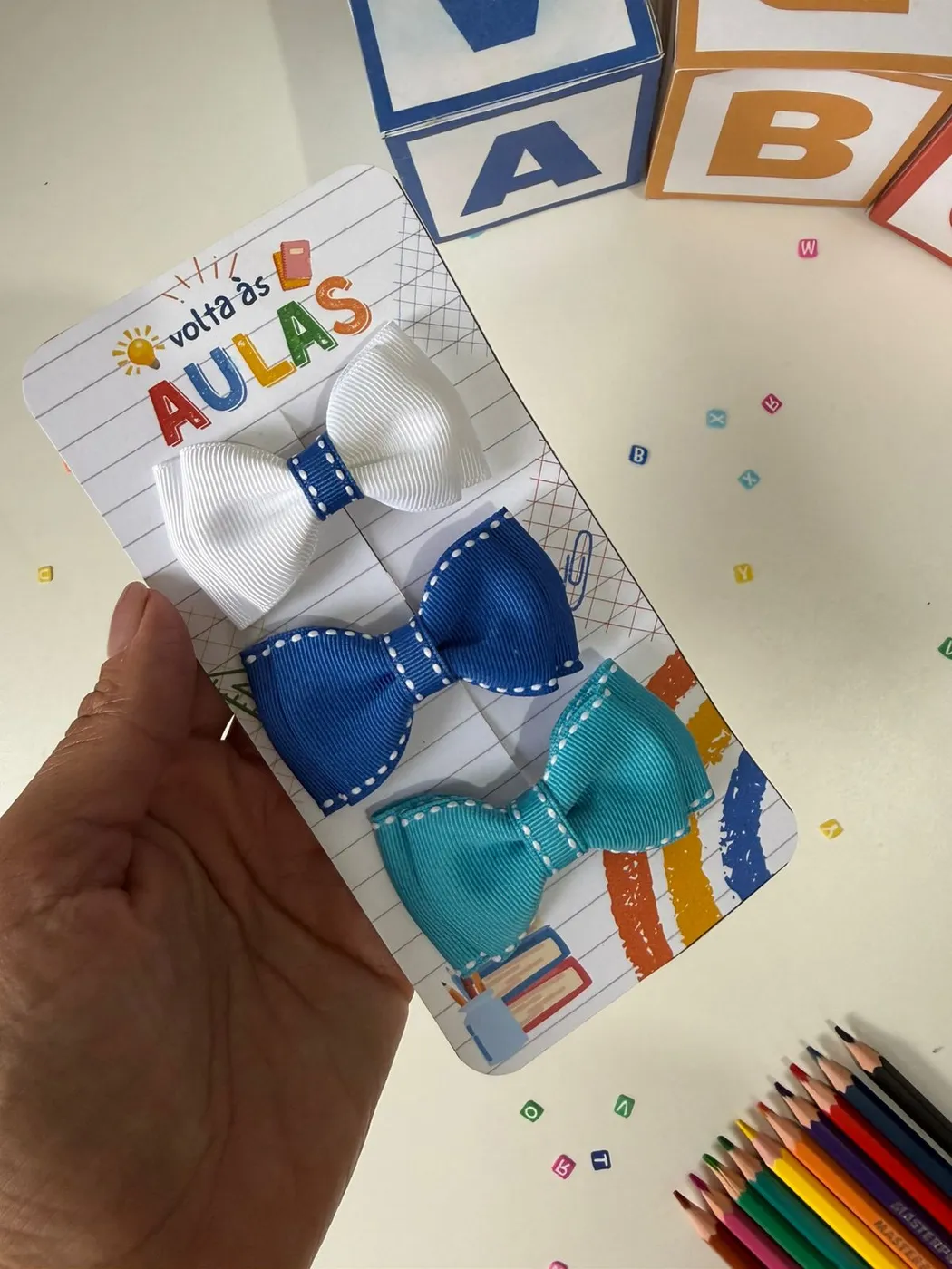 Trio de Laços Branco, Azul e Turquesa