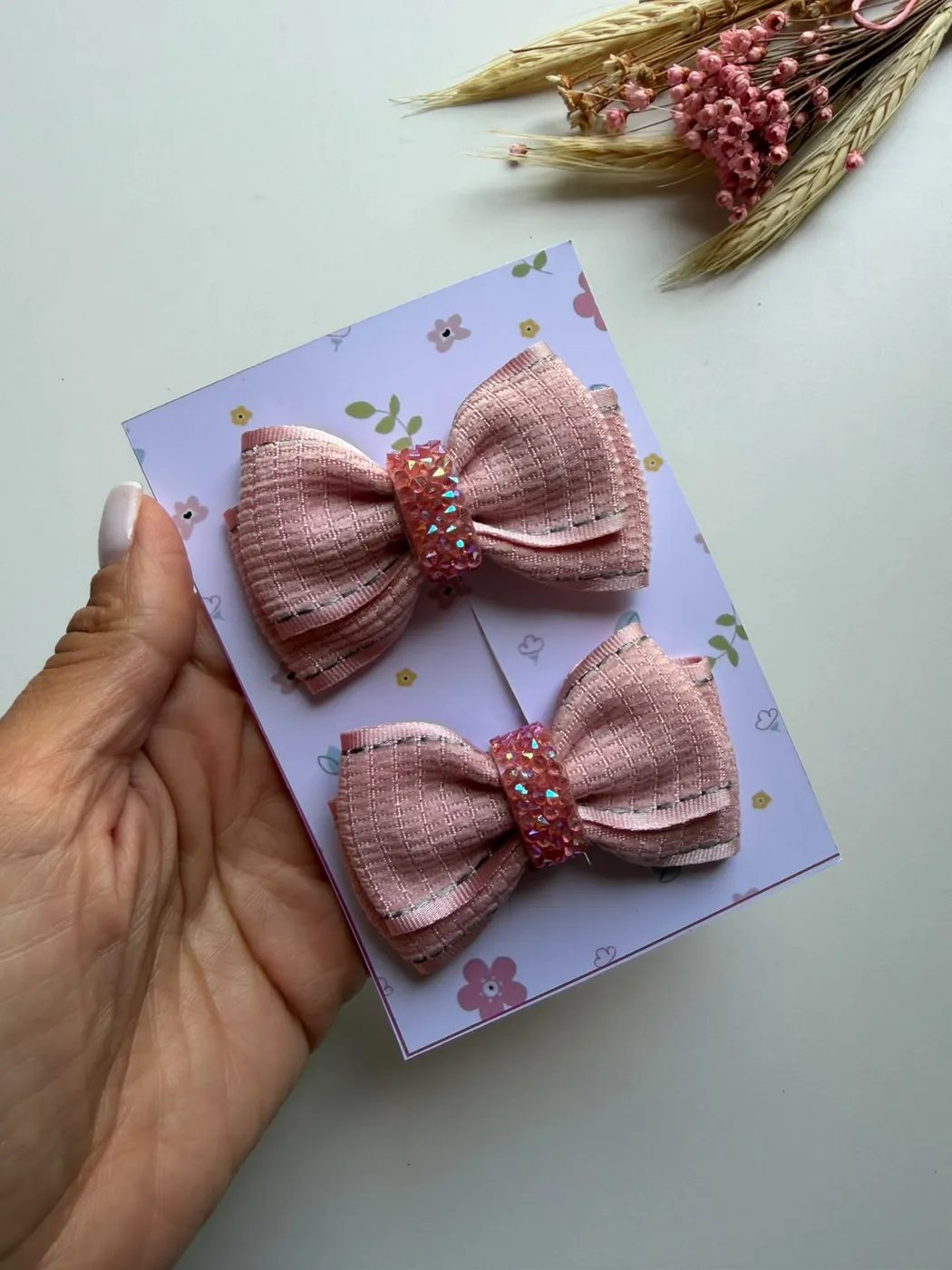 Parzinho Laço Rosa Antigo com Glitter
