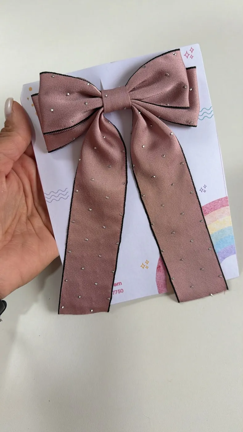 Laço com Pontas Marrom Rosado com Pontinhos