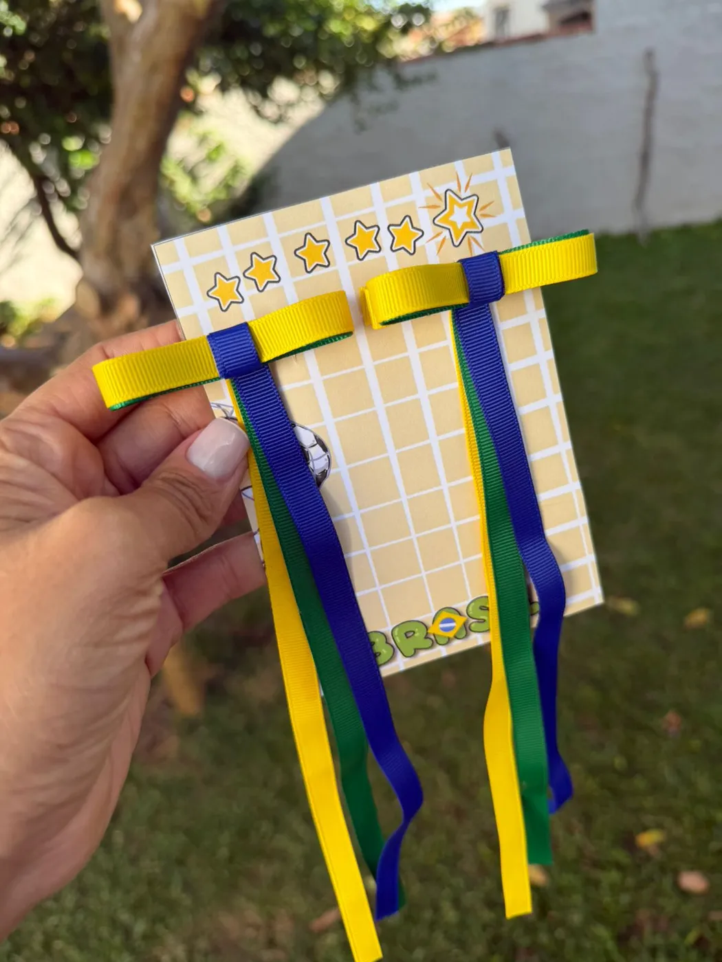 Laço com Pontas Brasil Azul e Amarelo