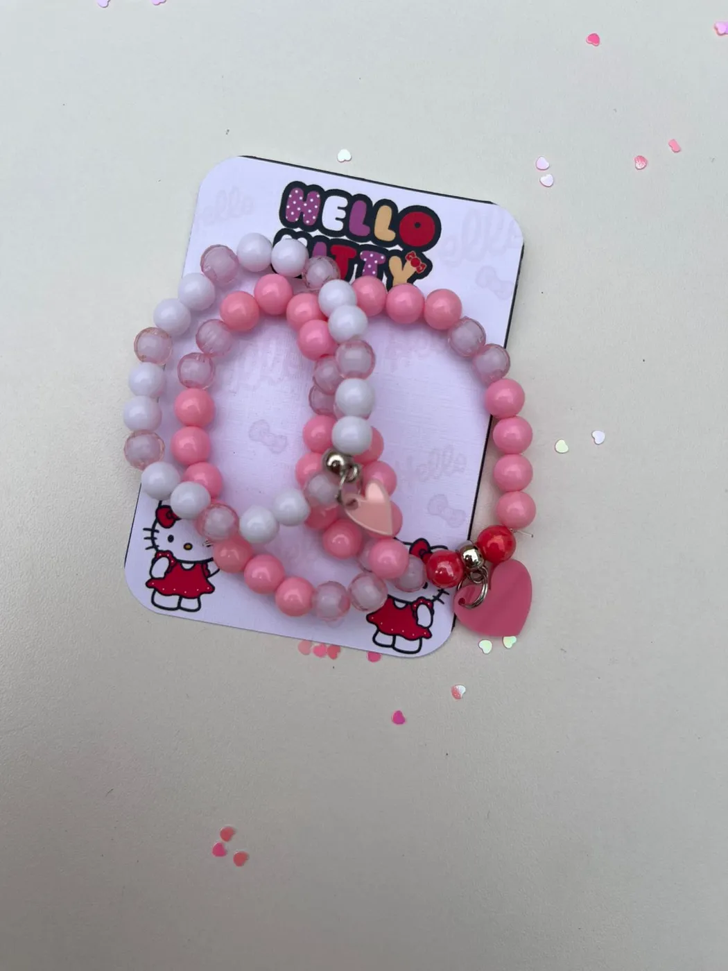 Kit Pulseiras Hello Kitty Rosa com Coração