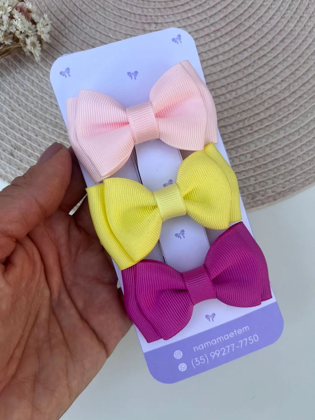 Trio de Laços Rosa Bebê, Amarelo e Pink