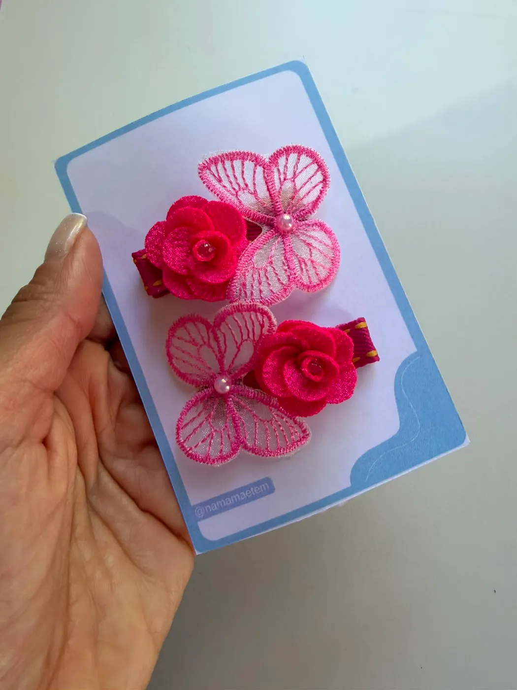 Kit Hairclips Flor Pink e Borboleta
