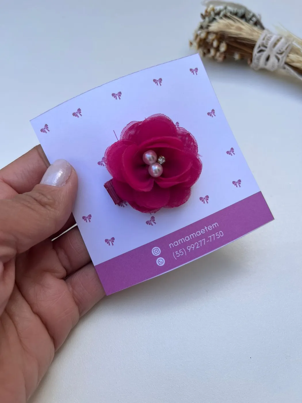 Hairclip Flor Pink com Pérola