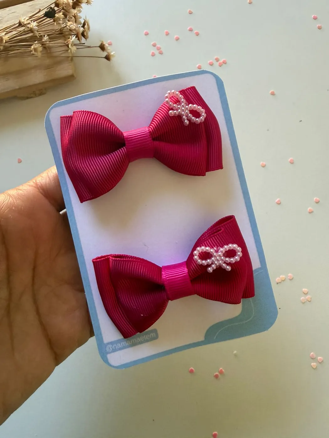 Parzinho Laço Pink com Lacinho de Pérolas