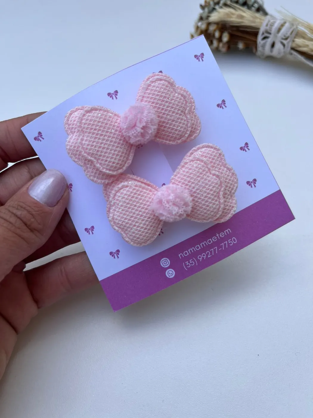 Parzinho Laço Pompom Rosa Bebê