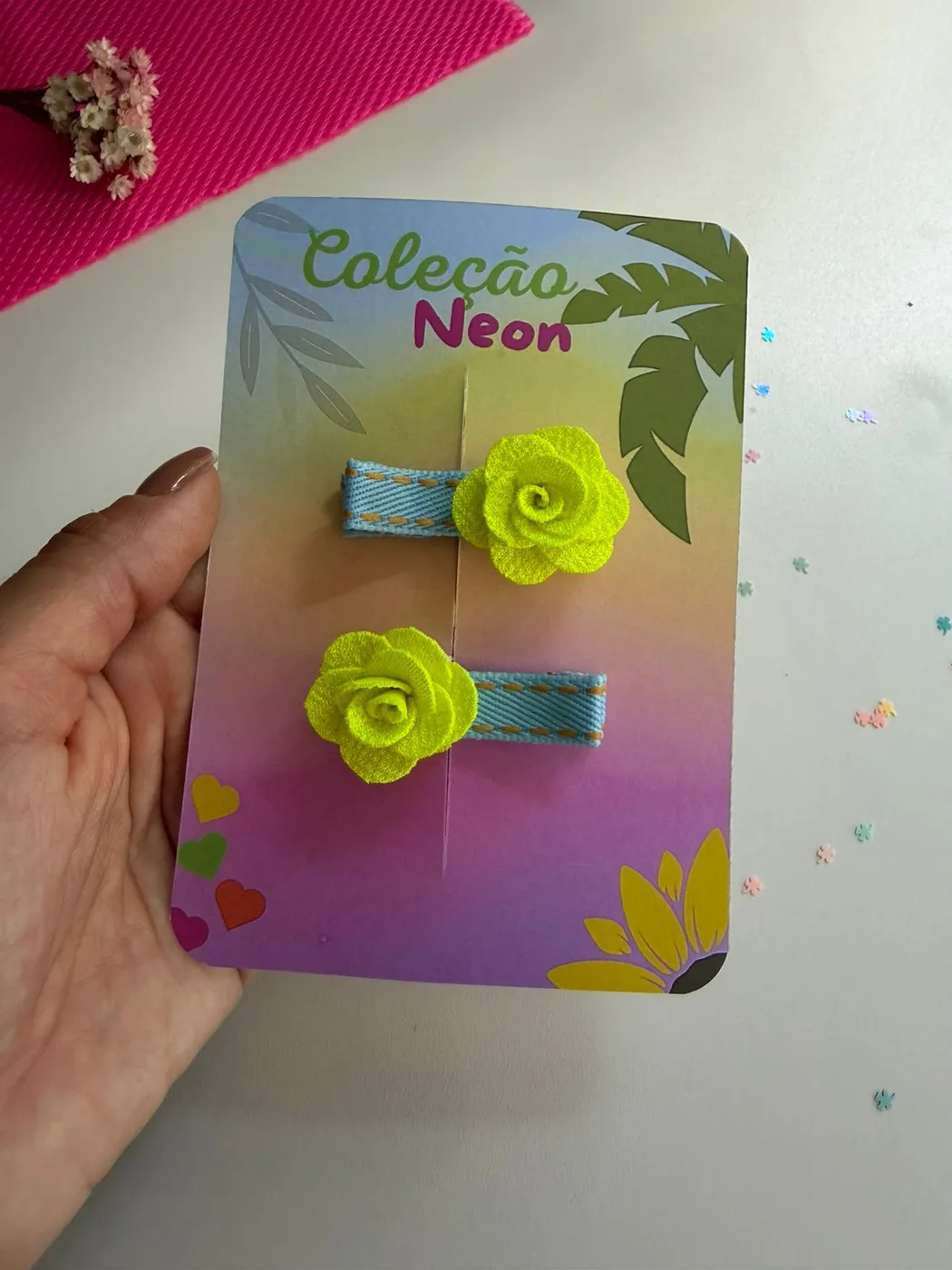 Parzinho Hairclip Rosa Verde Neon e Azul