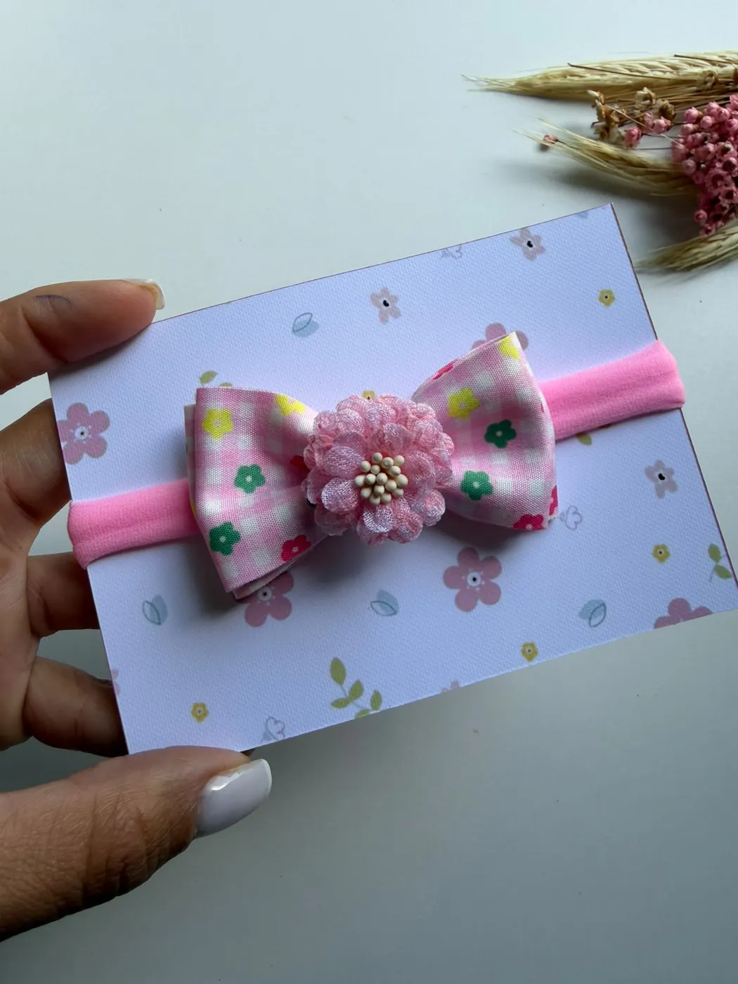 Faixinha de Bebê Laço Floral Rosa com Flor