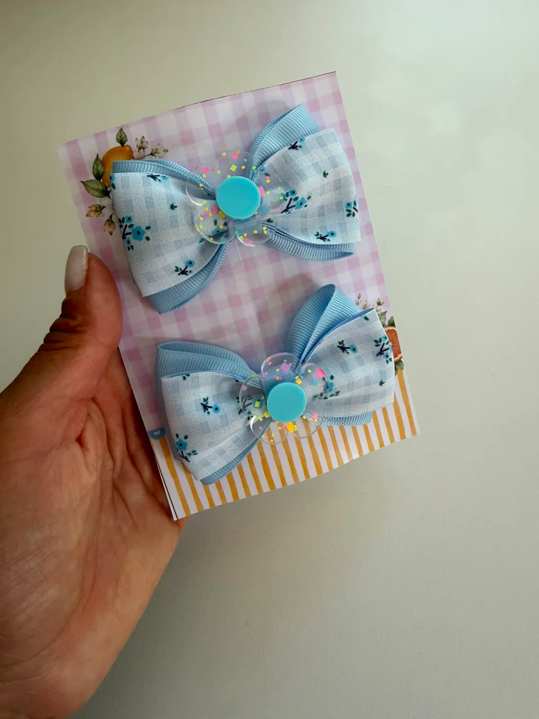 Parzinho Laço Floral Azul com Botão