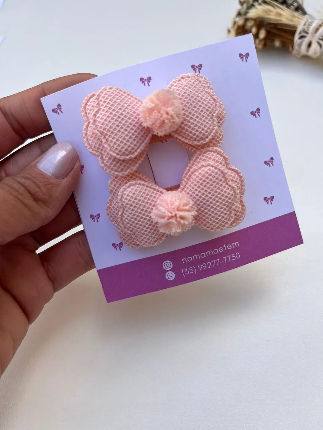 Parzinho Laço Pompom Salmão