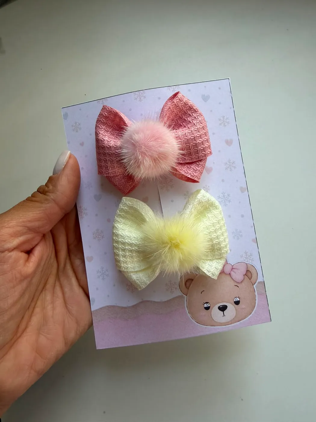 Kit Laço Rosa e Amarelo com Pompom