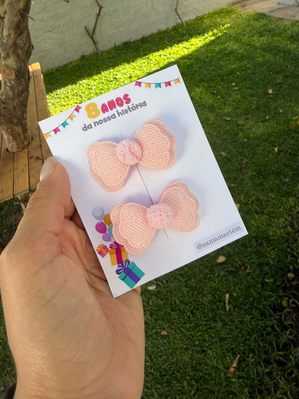 Parzinho Laço Rosa Bebê com Pompom