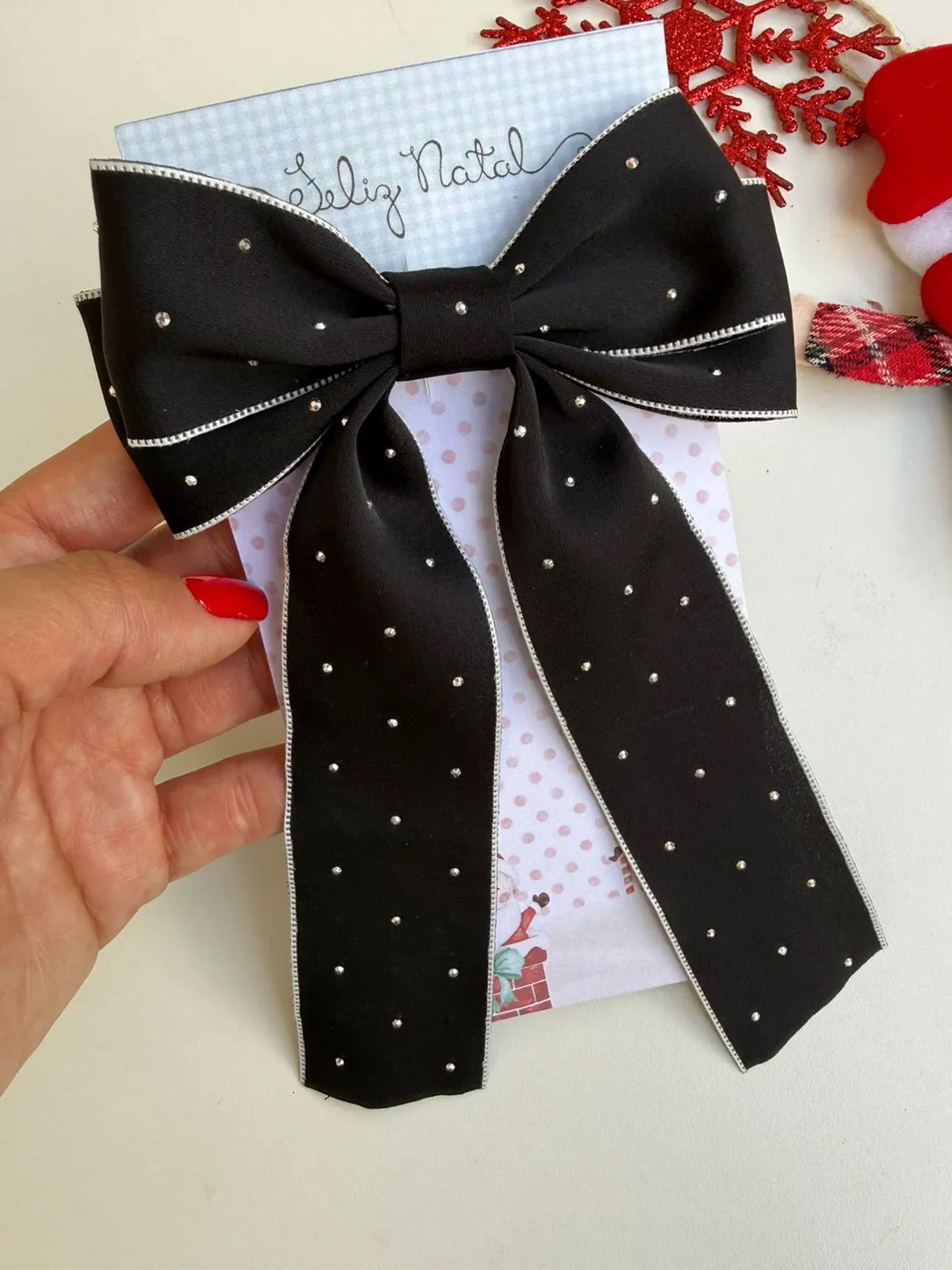 Laço com Pontas Preto com Strass