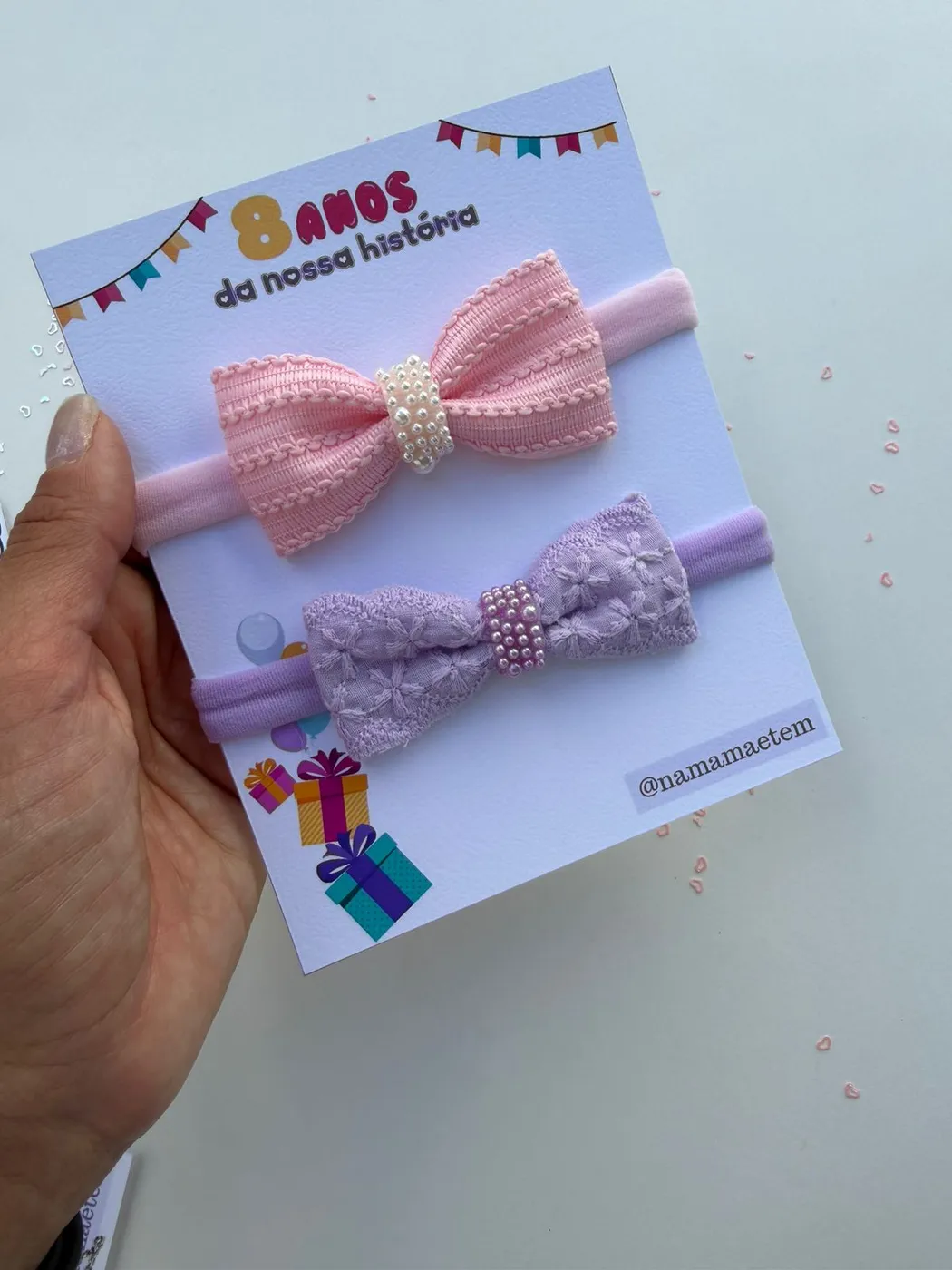 Dupla de Faixinhas de Bebê Rosa e Lilás Renda