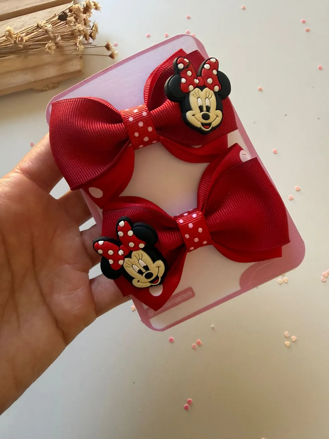 Parzinho Laço Minnie Vermelho com Poá
