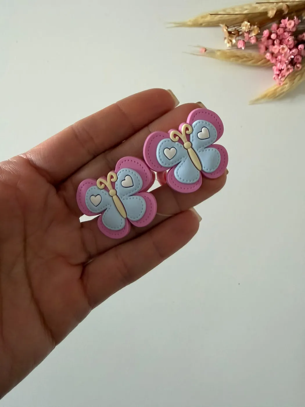 Parzinho Hairclip Borboleta Azul e Rosa