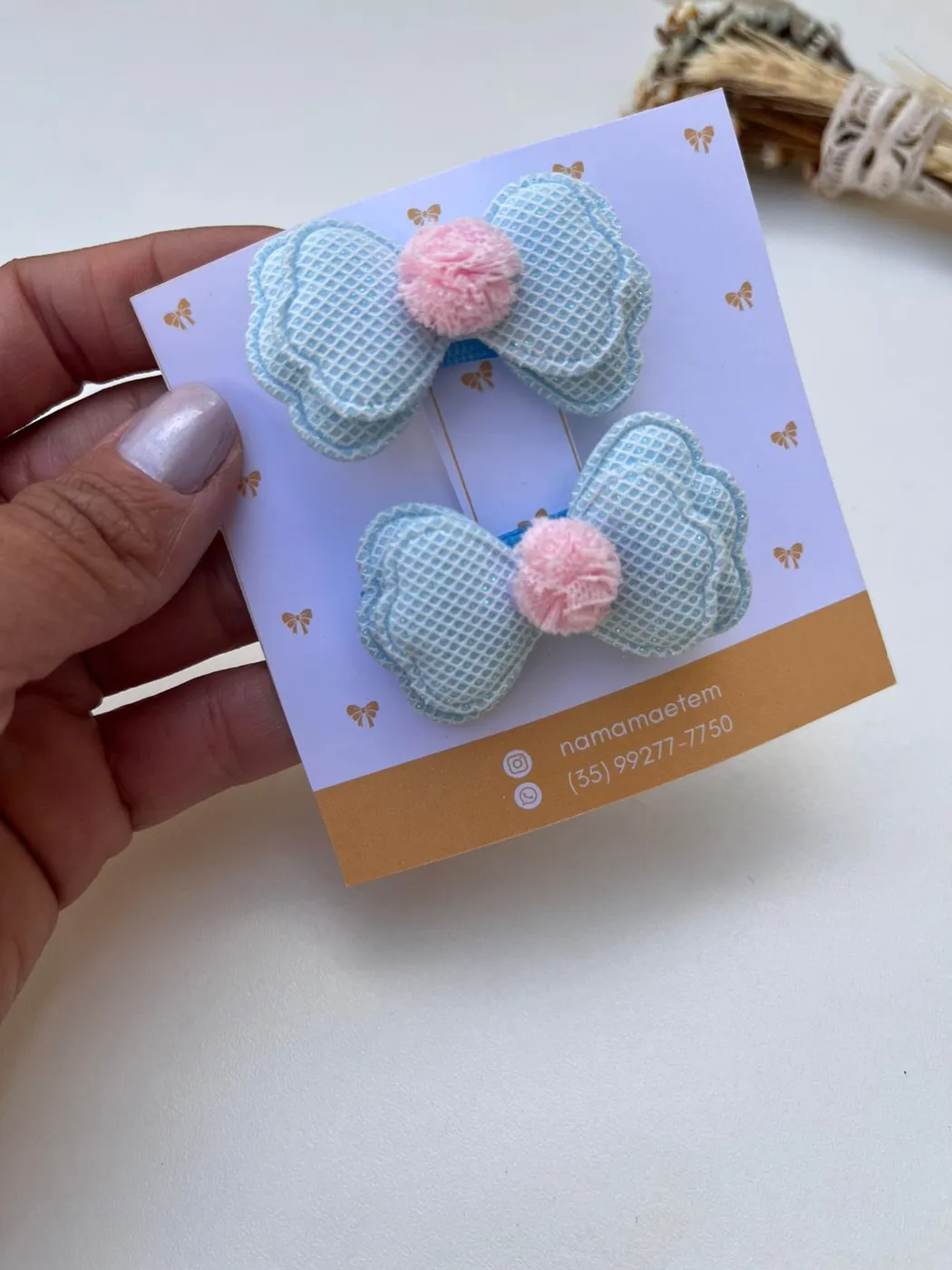 Parzinho Laço Pompom Azul Bebê