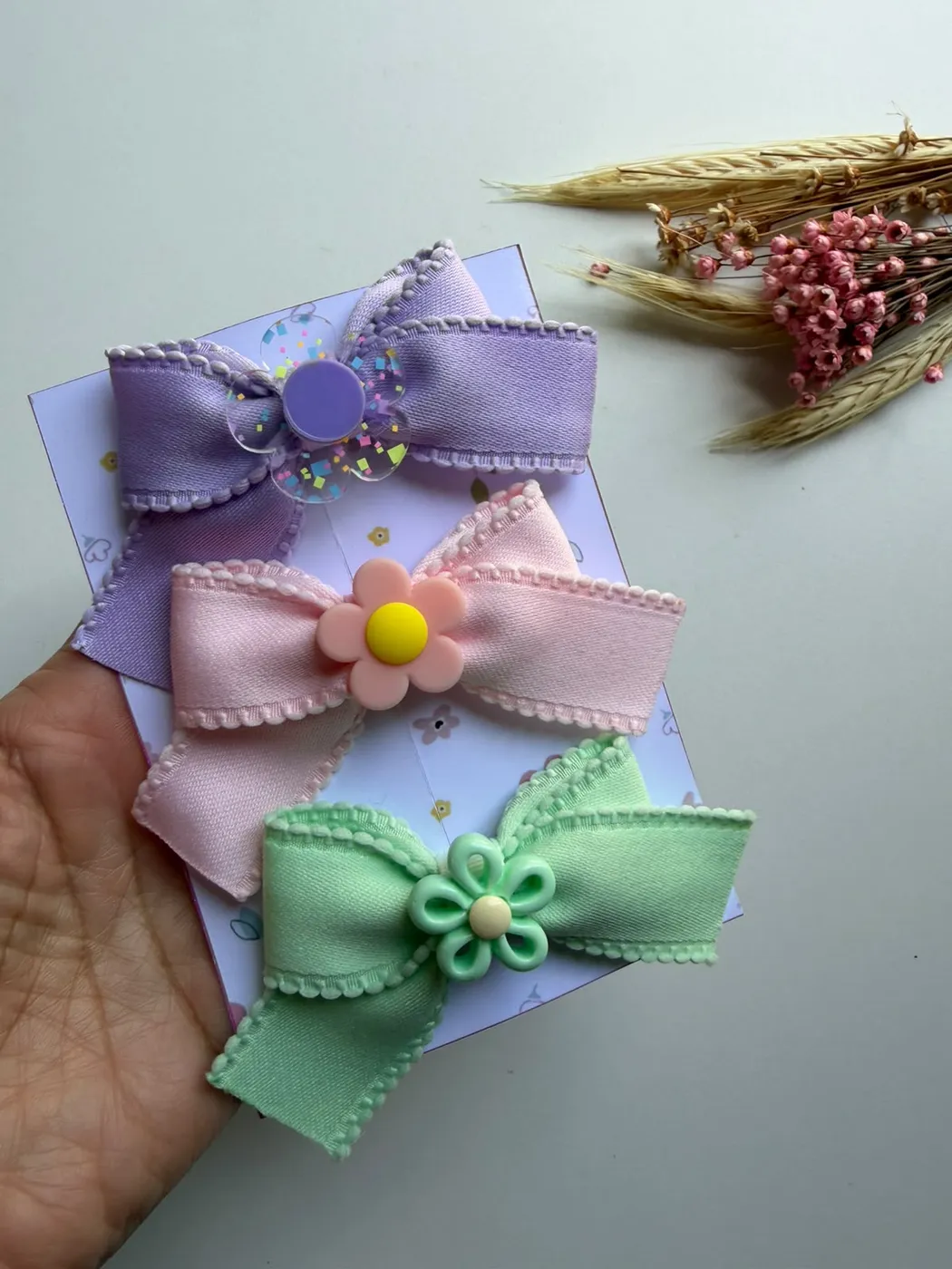 Trio de Laços Lilás, Rosa e Verde Menta