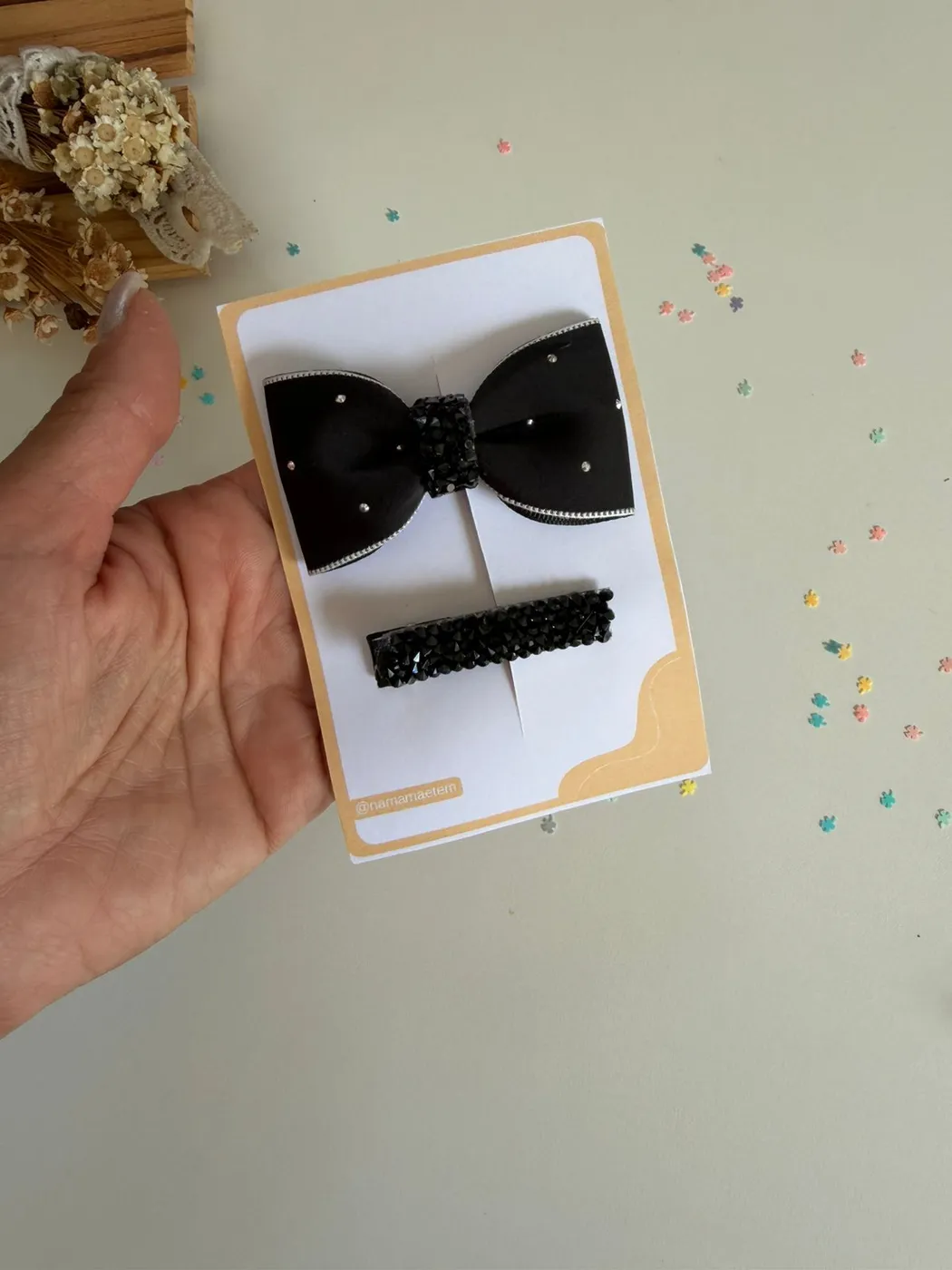Kit Laço Preto com Strass e Hairclip