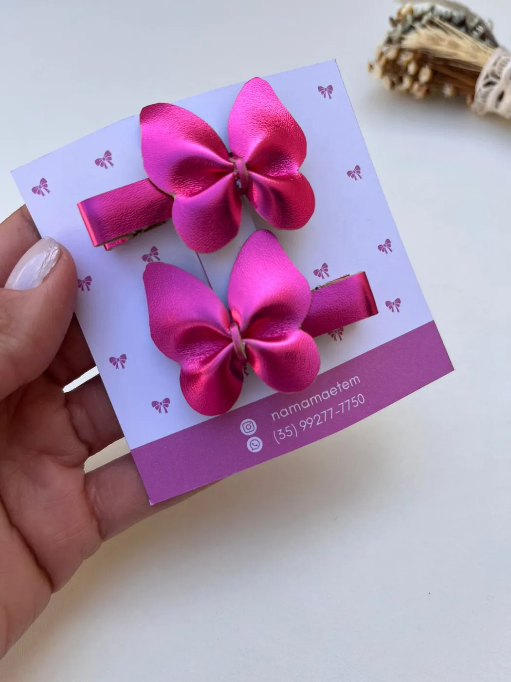 Parzinho Hairclip Laço Pink Cetim