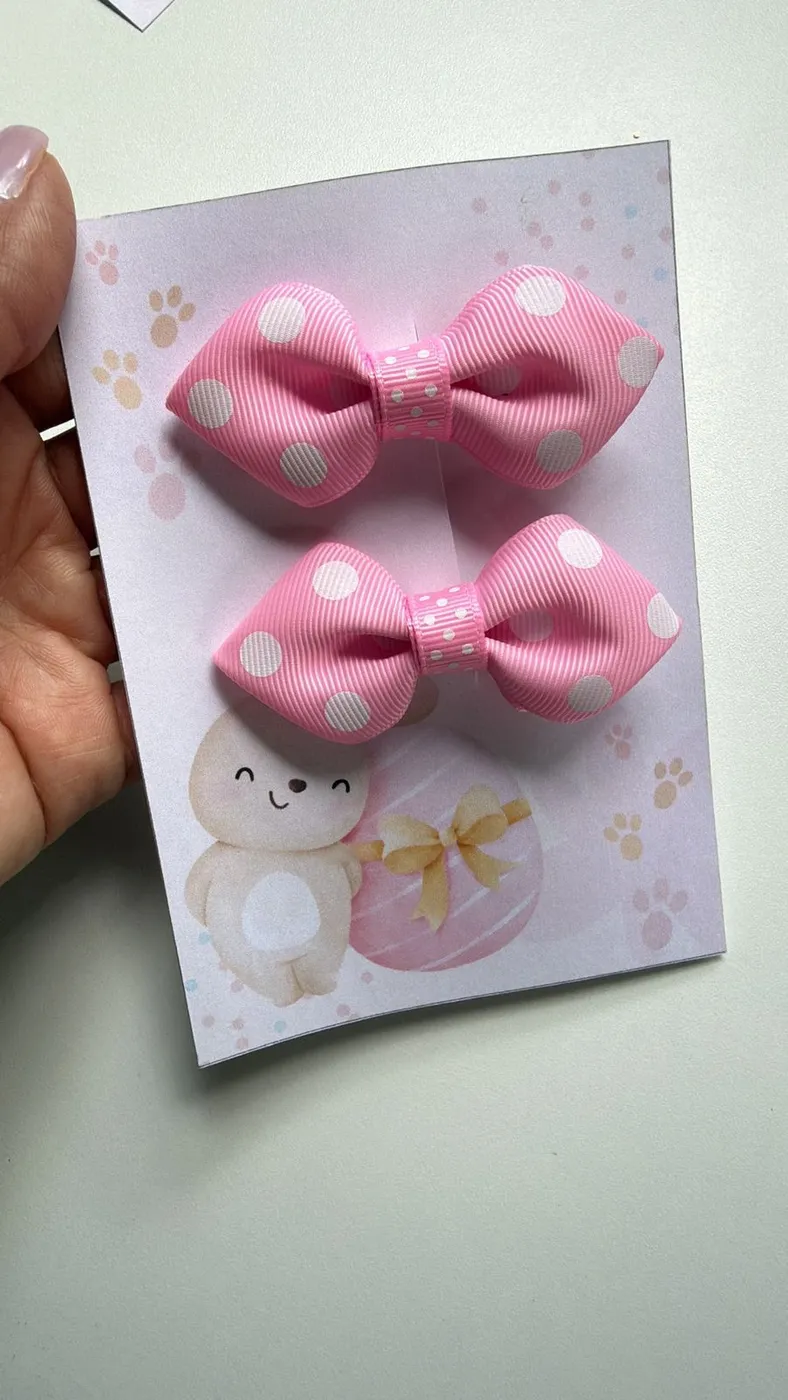 Parzinho Laço Rosa com Poá Branco