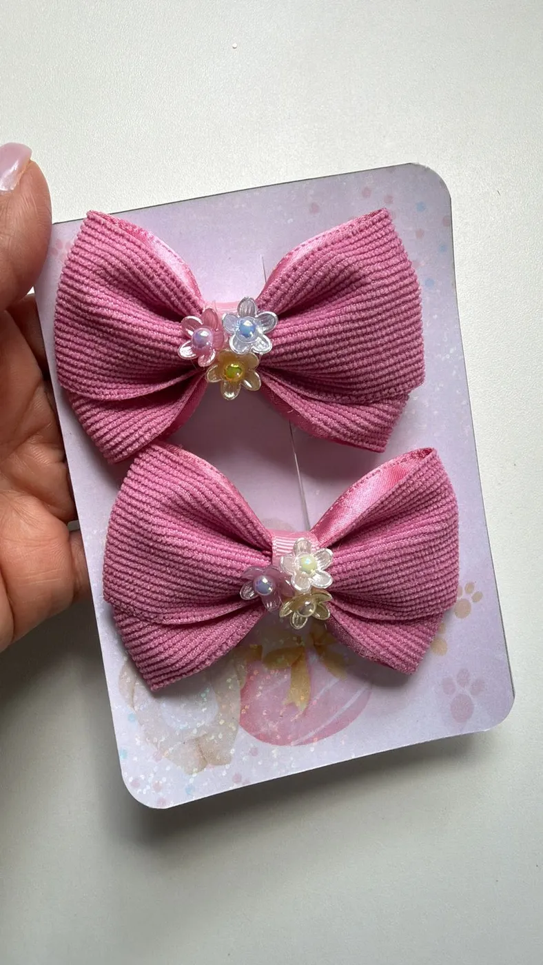 Parzinho Laço Canelado Rosa Antigo com Flor