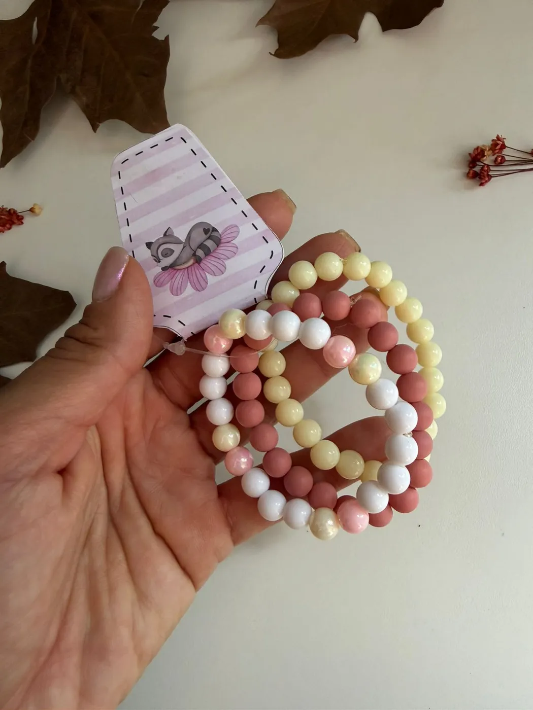 Pulseira Kit Bolinhas Rosa Amarelo e Branco