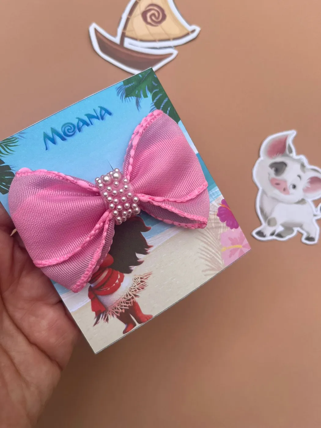 Laço Moana Rosa com Pérolas
