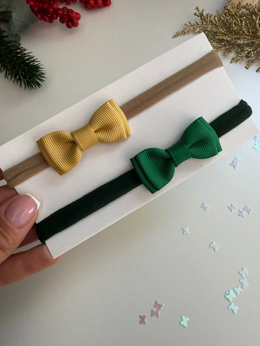 Kit Faixinhas de Bebê Laço Mostarda e Verde