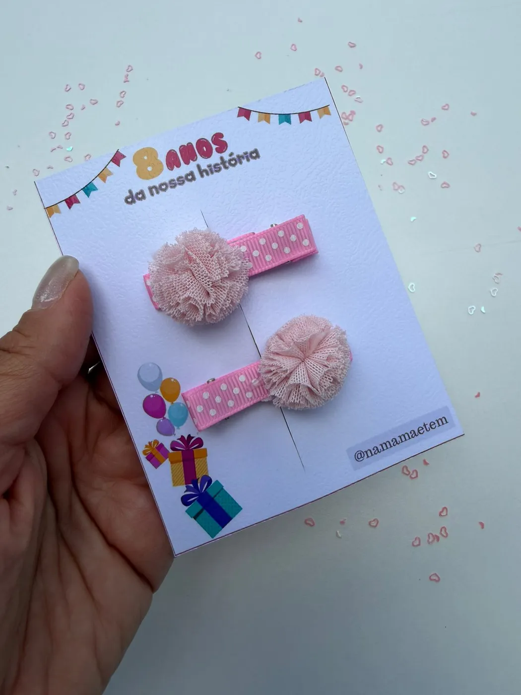 Parzinho Hairclip Pompom de Tule Rosa