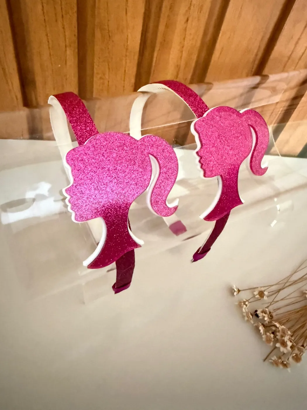 Tiara Barbie Silhueta Pink Glitter