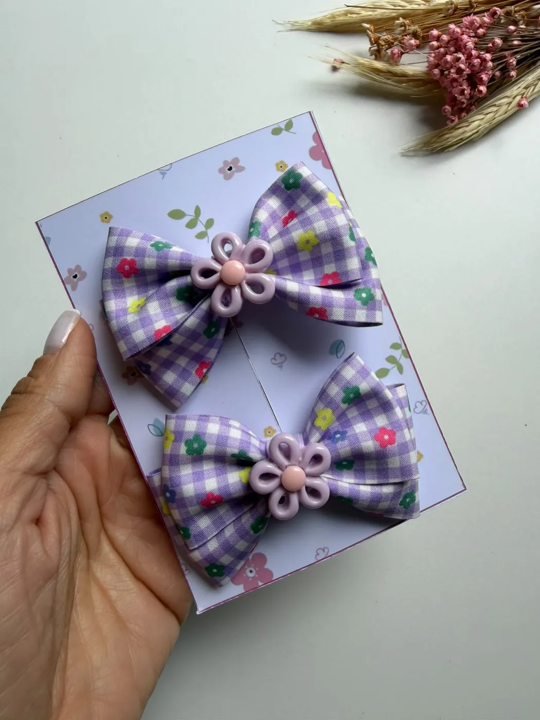 Parzinho Laço Xadrez Florzinha Lilás