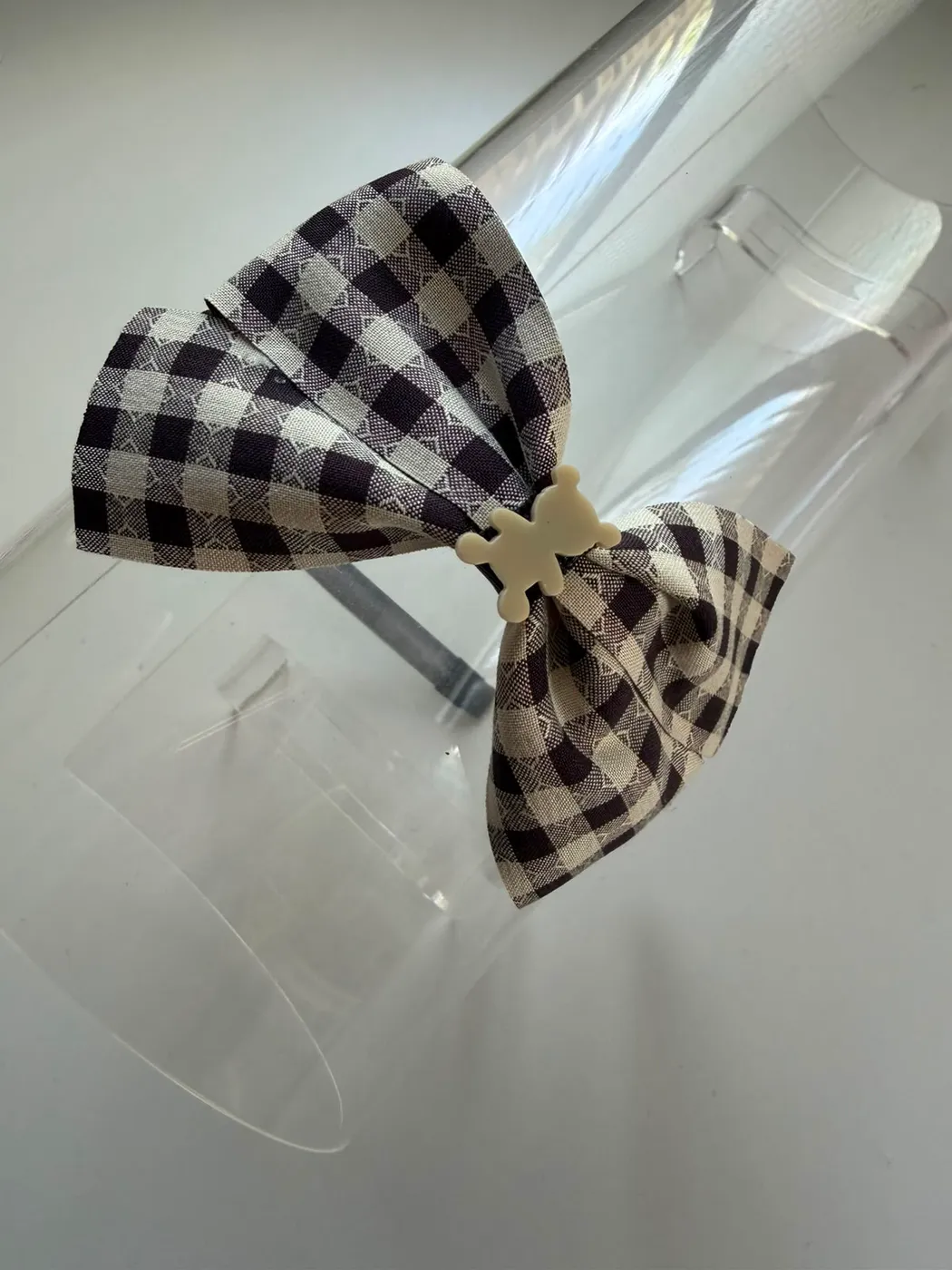 Tiara Laço Xadrez Preto e Branco