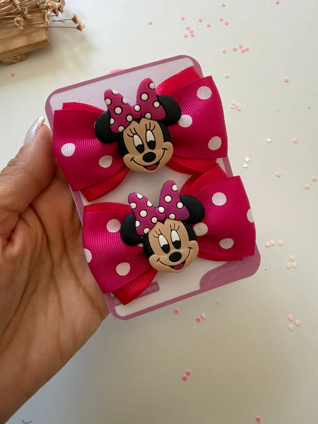 Parzinho Laço Minnie Pink com Poá