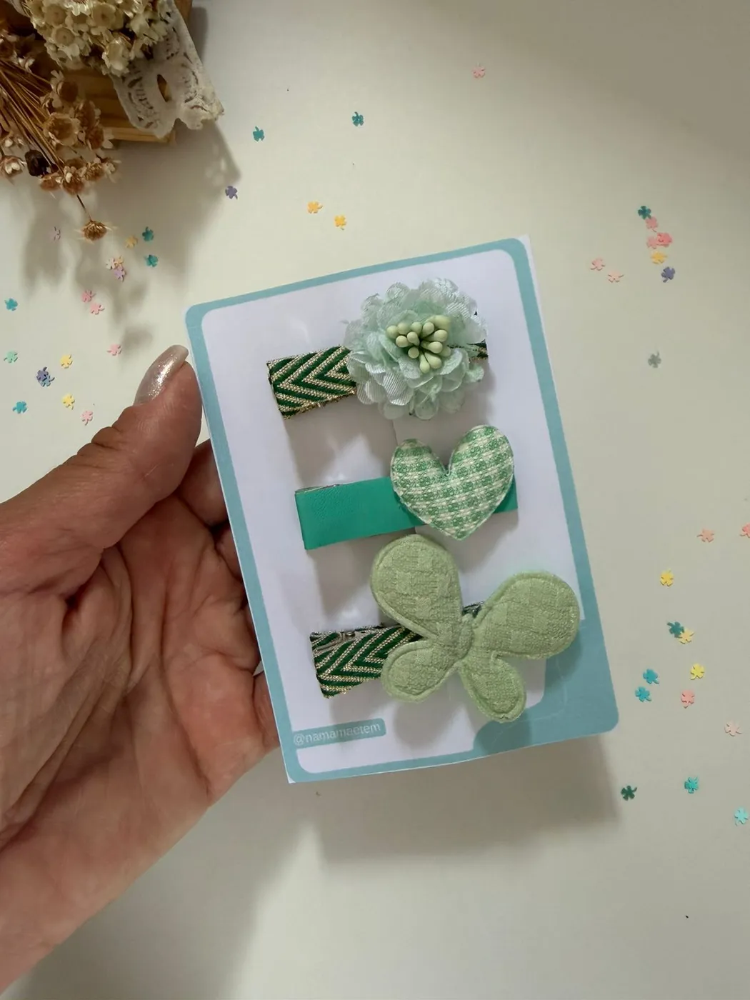 Kit Baby Clips Borboleta Verde Menta