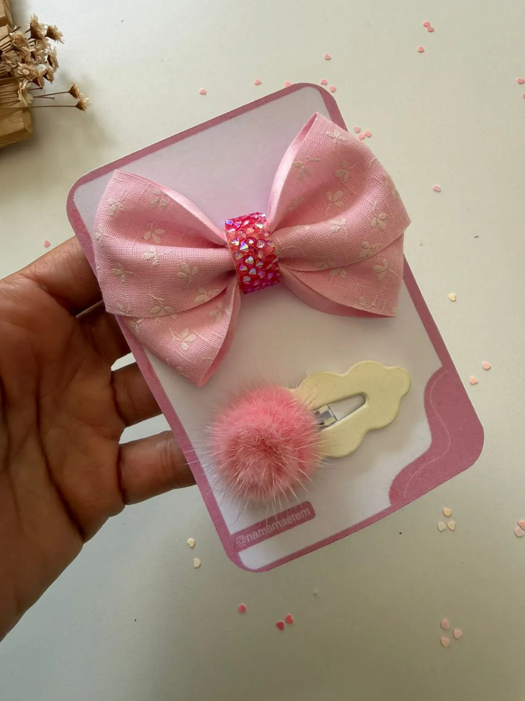 Kit Laço Rosa e Hairclip Pompom