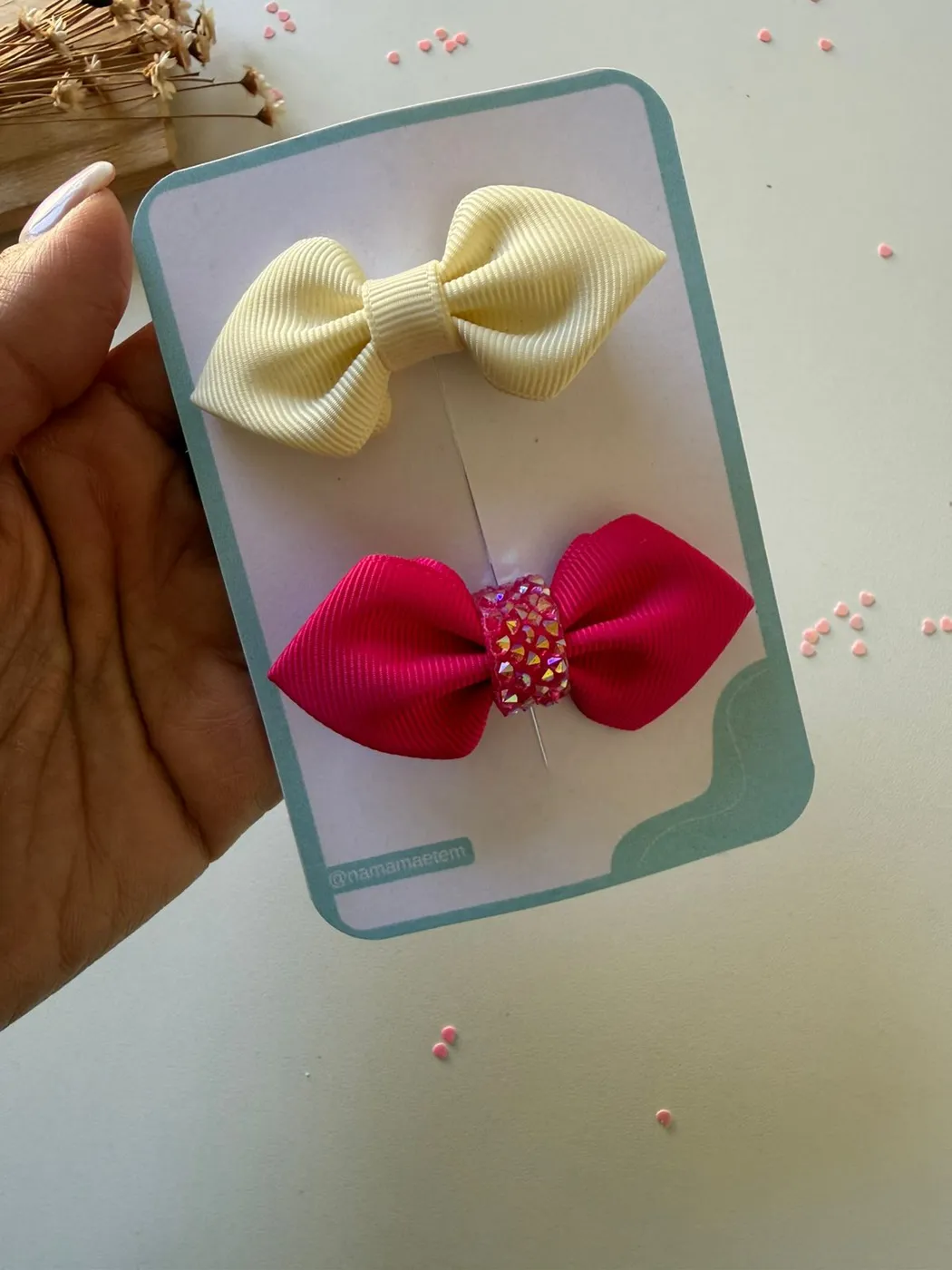 Parzinho Laço Amarelo Bebê e Pink