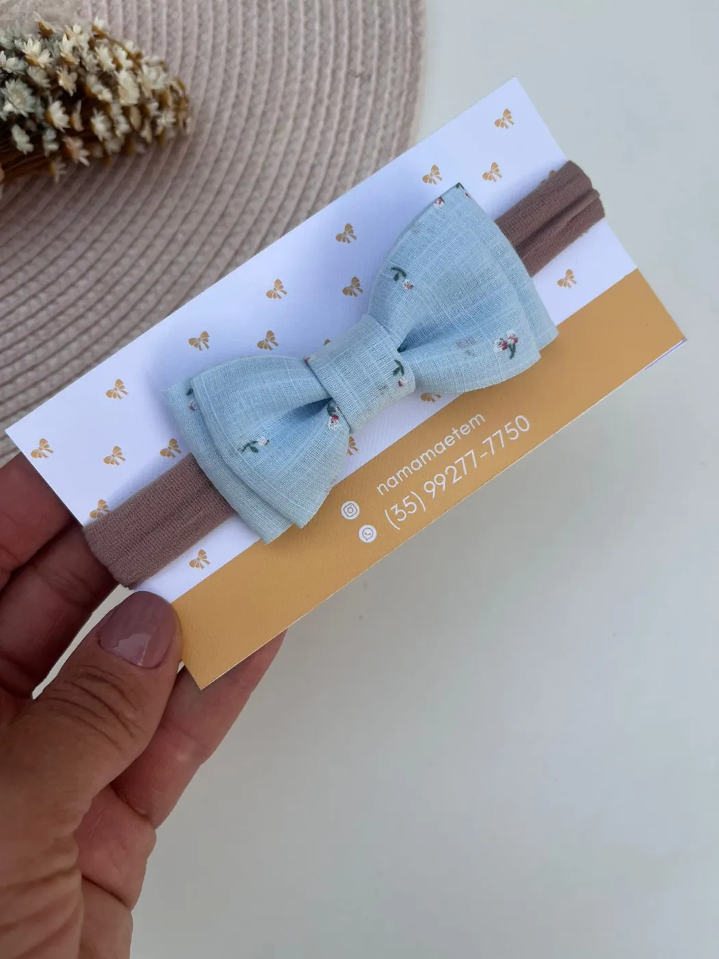 Faixinha de Bebê Laço Jeans Azul Bebê