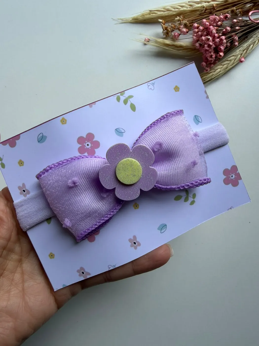 Faixinha de Bebê Laço Lilás com Flor