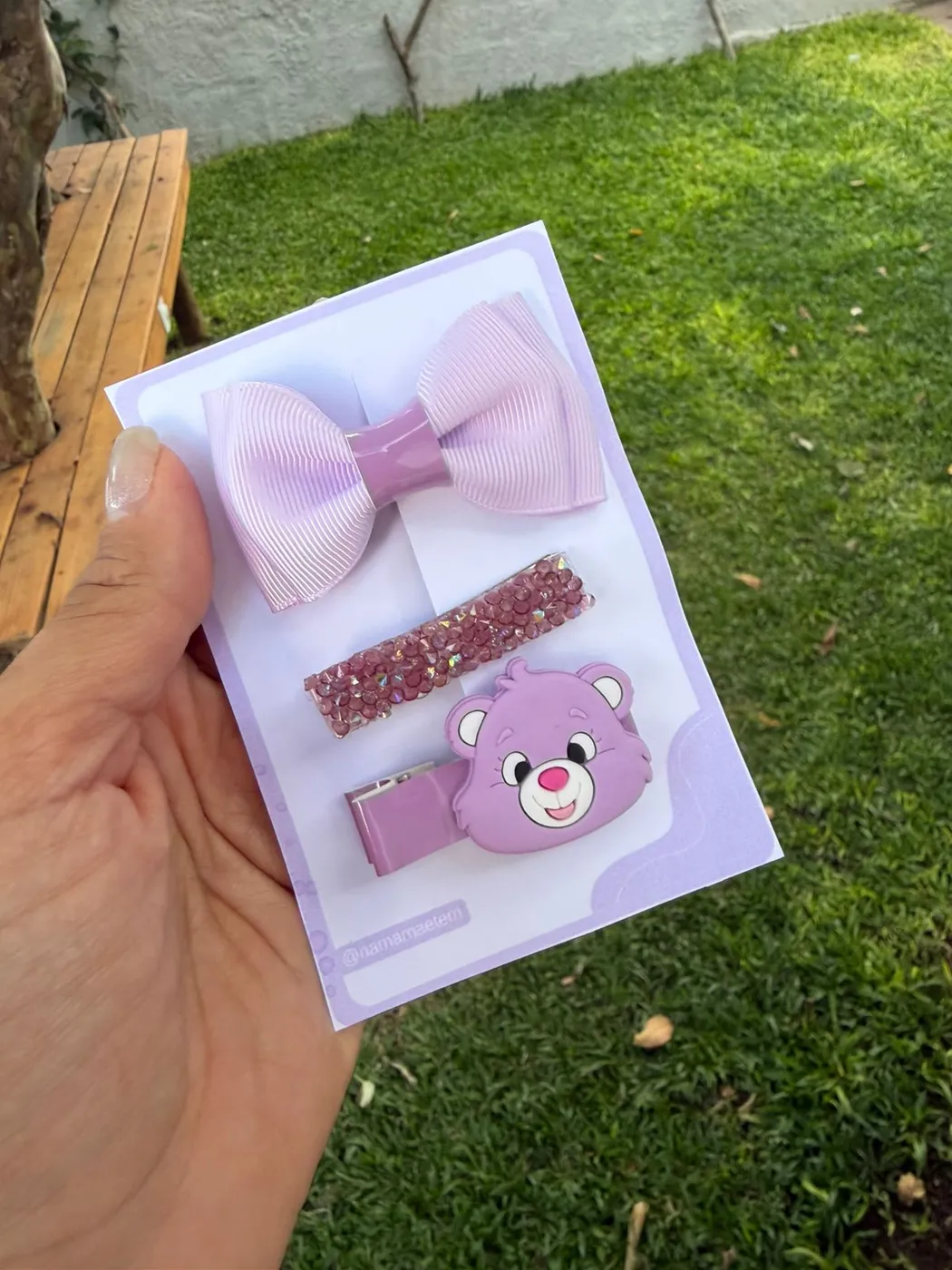 Kit Laço Lilás com Hairclip Ursinho Rosa