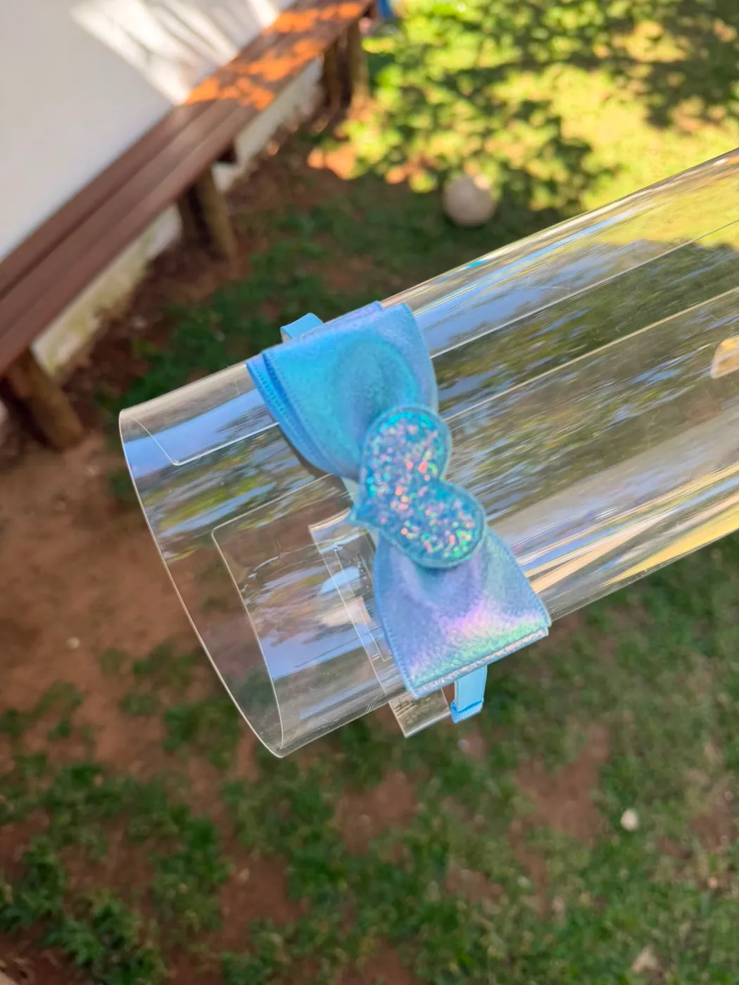 Tiara Laço Azul Bebê com Glitter