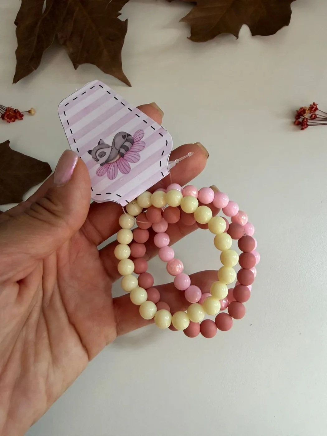 Pulseira Kit Bolinhas Rosa Chiclete e Amarelo